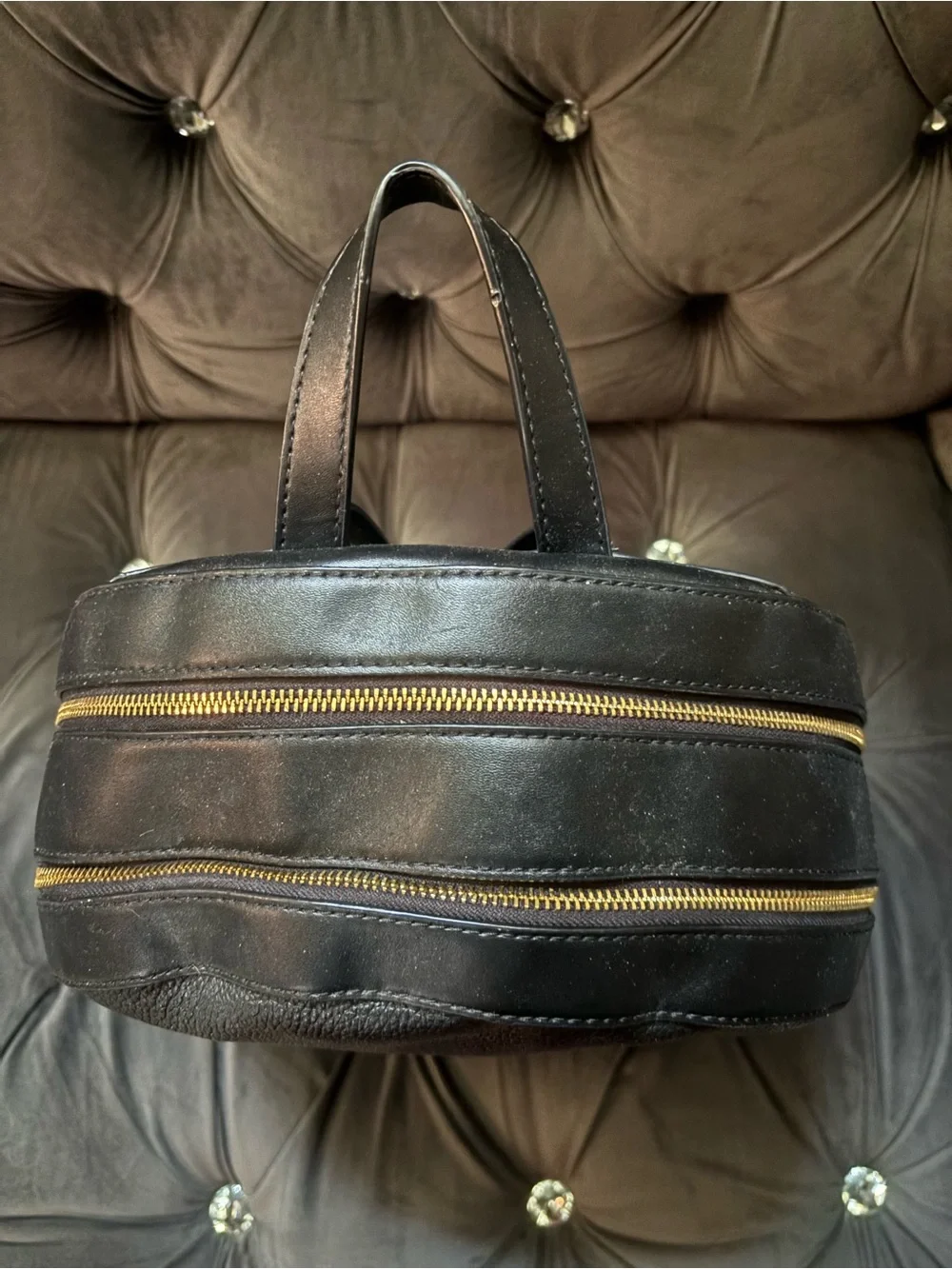 Michael Kors Black Pebbled Leather Backpack with Gold Hardware
